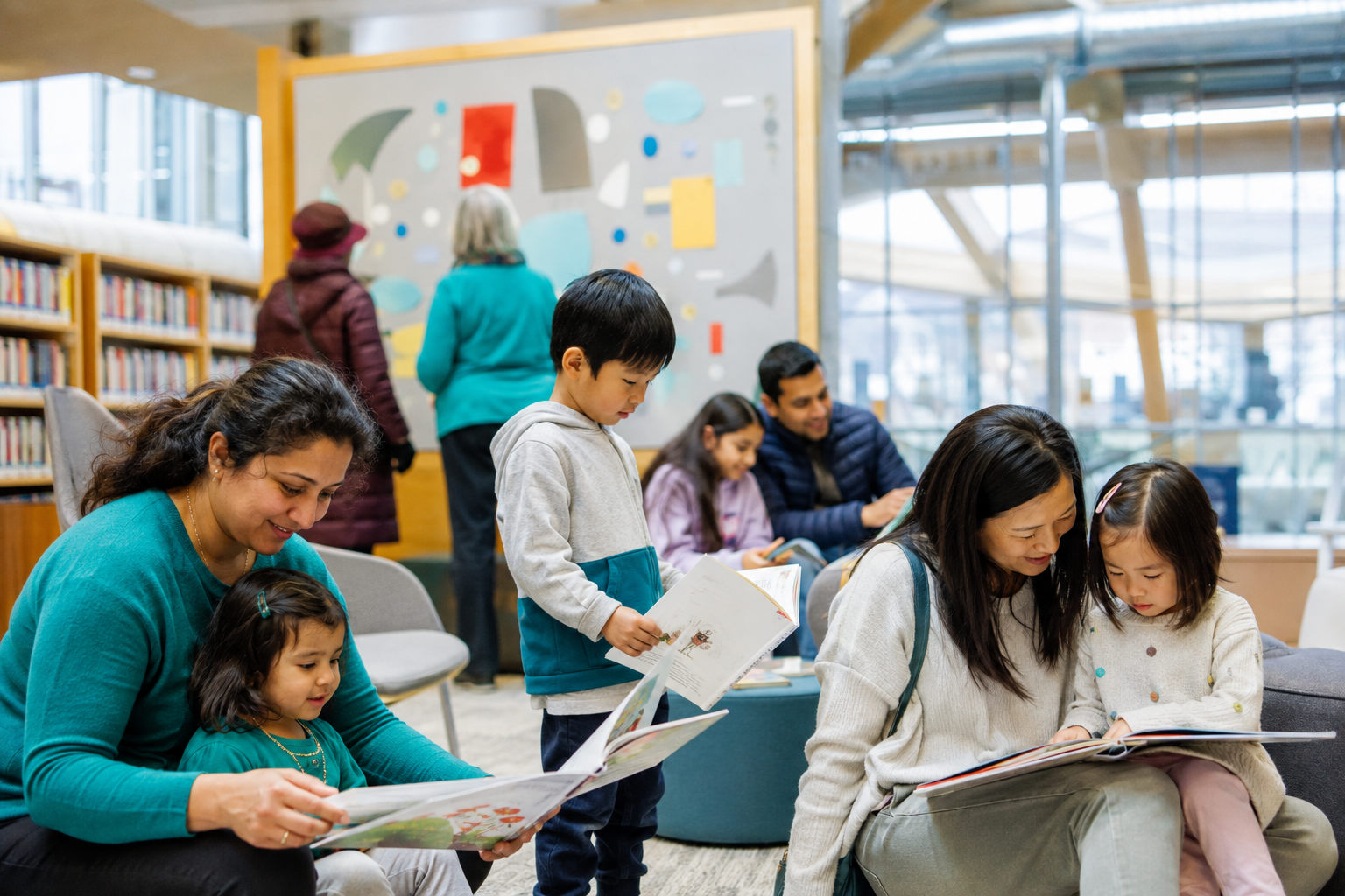 Families spending time together in a welcoming local library