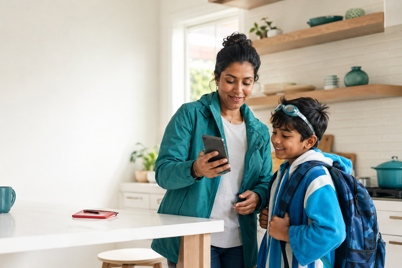 A parent and child planning their week together at home